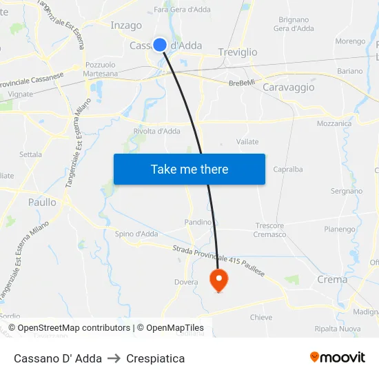 Cassano D'Adda to Crespiatica map