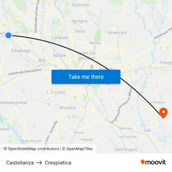 Castellanza to Crespiatica map