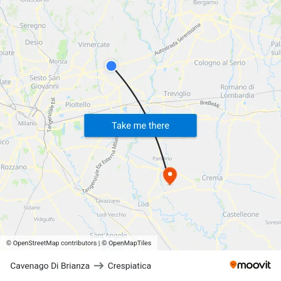 Cavenago Di Brianza to Crespiatica map