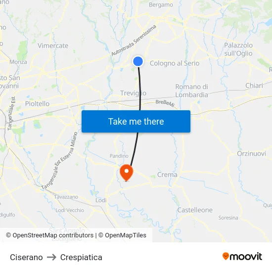 Ciserano to Crespiatica map