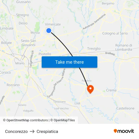 Concorezzo to Crespiatica map