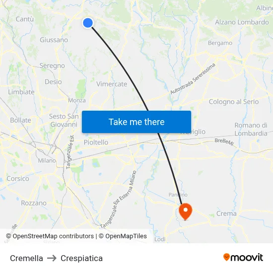 Cremella to Crespiatica map