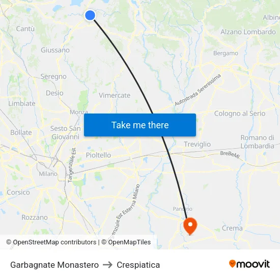 Garbagnate Monastero to Crespiatica map