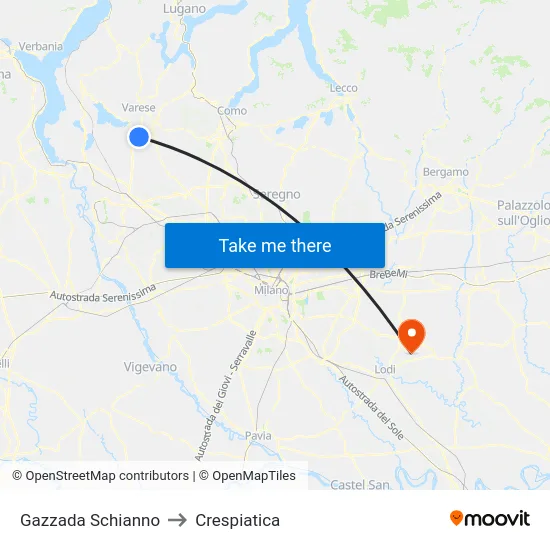 Gazzada Schianno to Crespiatica map