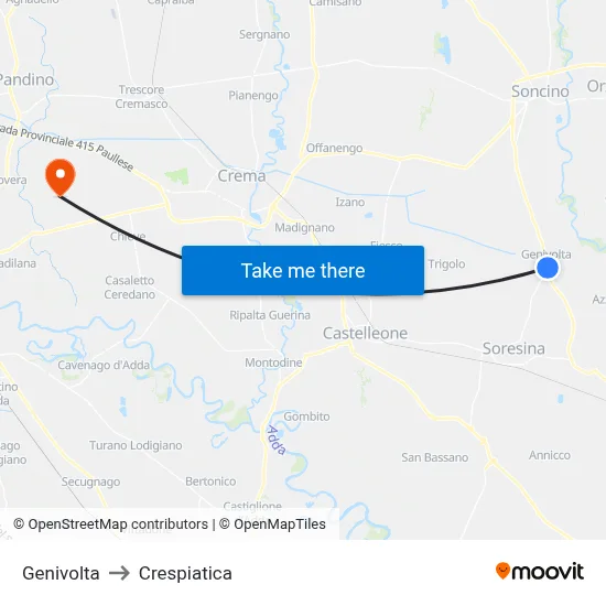 Genivolta to Crespiatica map