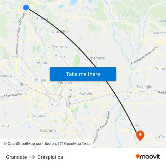 Grandate to Crespiatica map