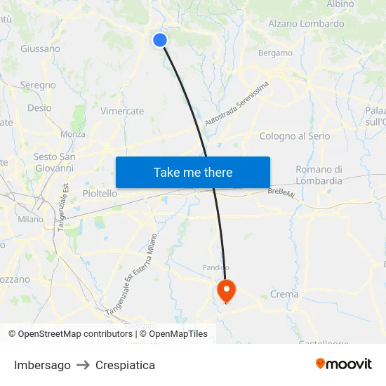 Imbersago to Crespiatica map
