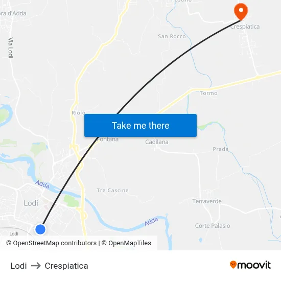 Lodi to Crespiatica map