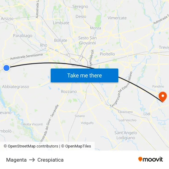 Magenta to Crespiatica map