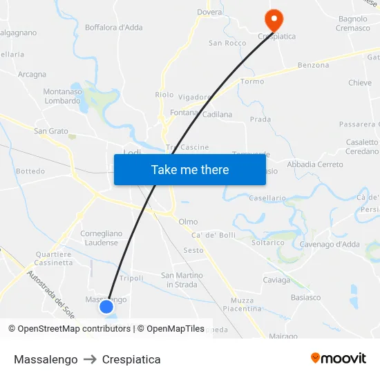 Massalengo to Crespiatica map