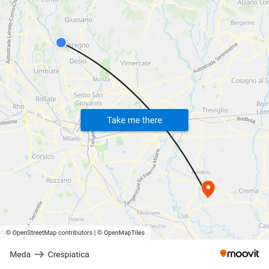 Meda to Crespiatica map