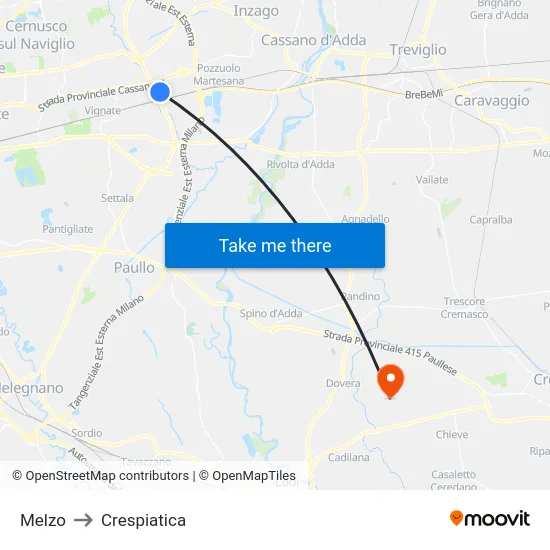 Melzo to Crespiatica map