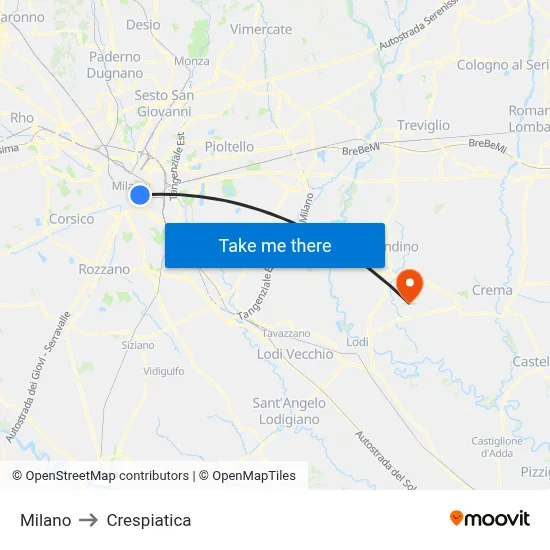 Milan to Crespiatica map