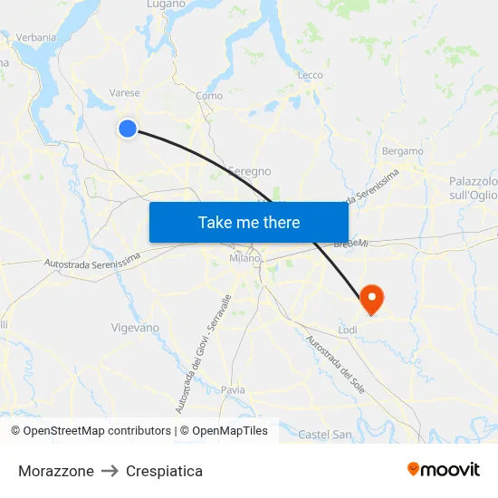 Morazzone to Crespiatica map