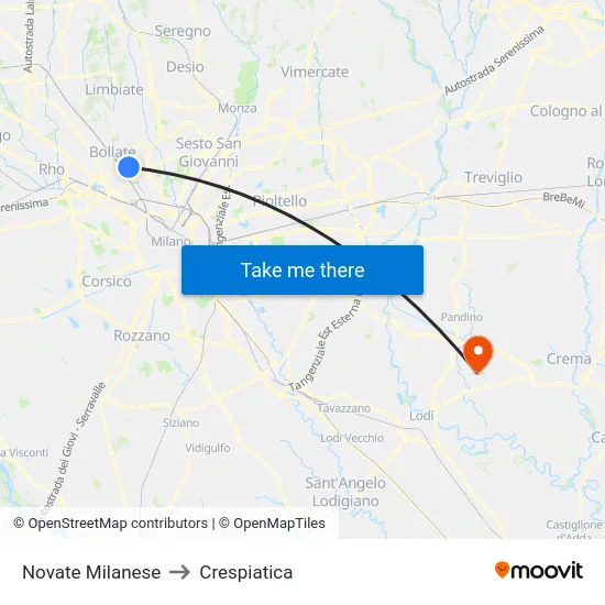 Novate Milanese to Crespiatica map