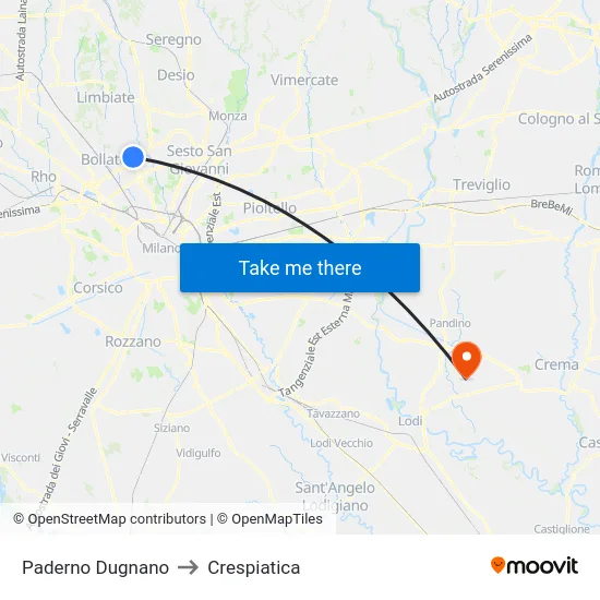 Paderno Dugnano to Crespiatica map