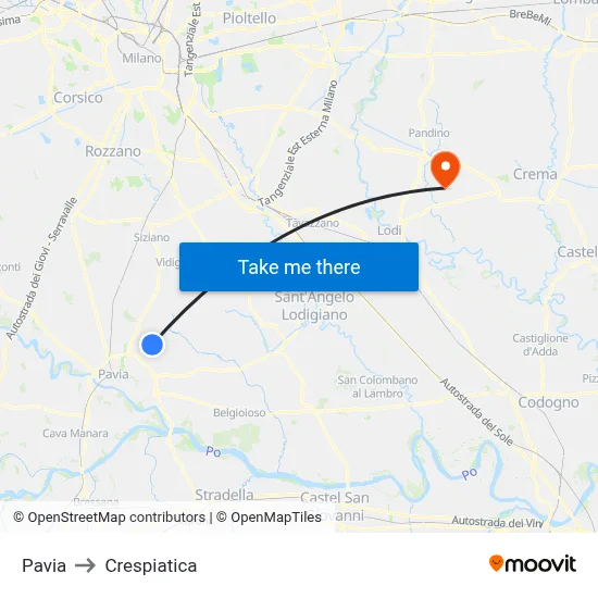 Pavia to Crespiatica map