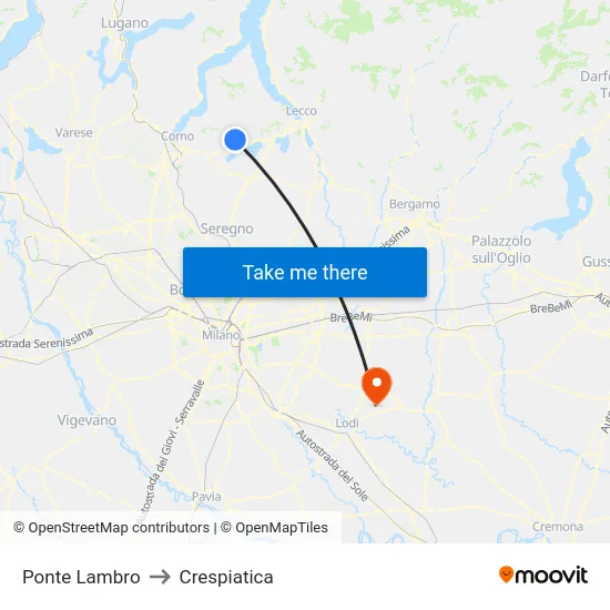 Ponte Lambro to Crespiatica map