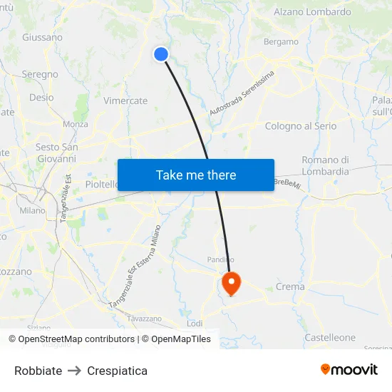 Robbiate to Crespiatica map