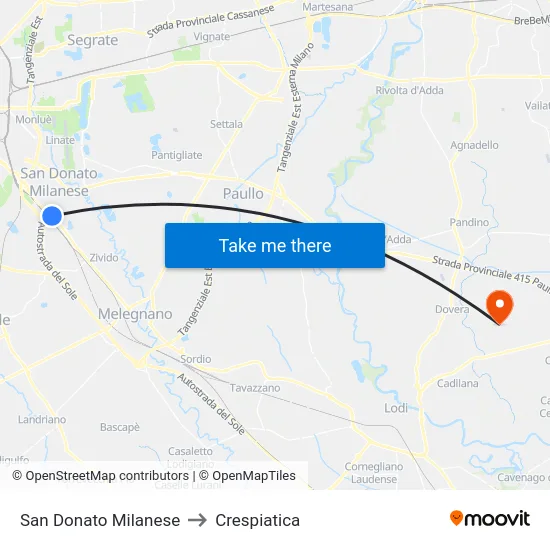San Donato Milanese to Crespiatica map