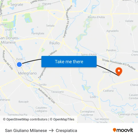 San Giuliano Milanese to Crespiatica map