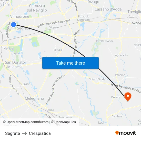 Segrate to Crespiatica map