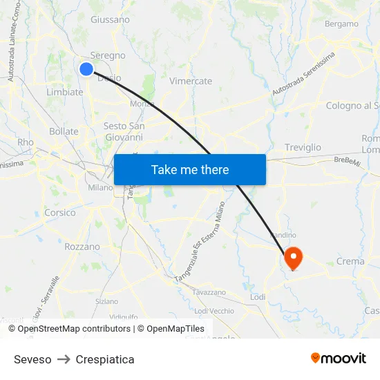 Seveso to Crespiatica map