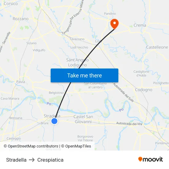 Stradella to Crespiatica map
