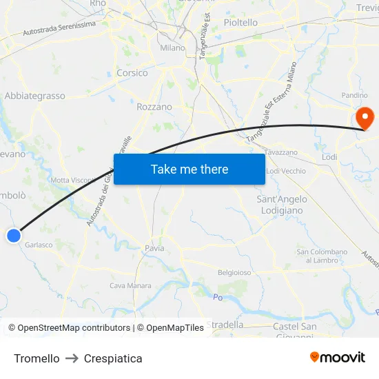 Tromello to Crespiatica map