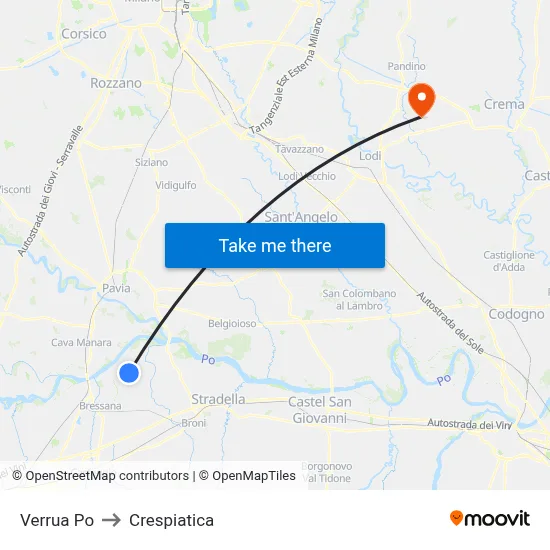 Verrua Po to Crespiatica map