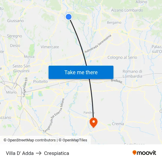 Villa D' Adda to Crespiatica map