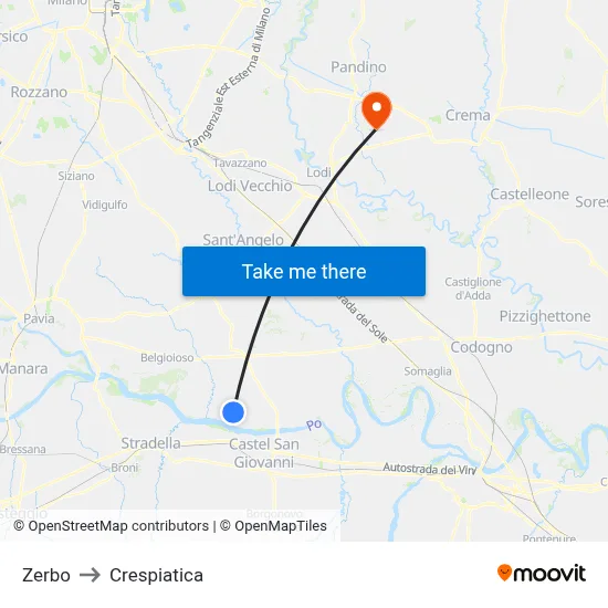 Zerbo to Crespiatica map