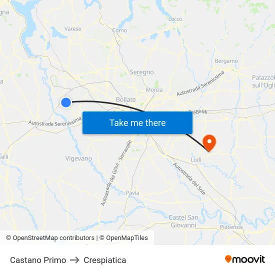 Castano Primo to Crespiatica map