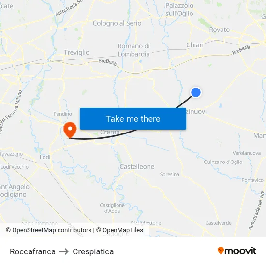 Roccafranca to Crespiatica map