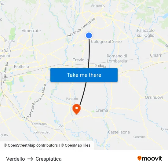 Verdello to Crespiatica map