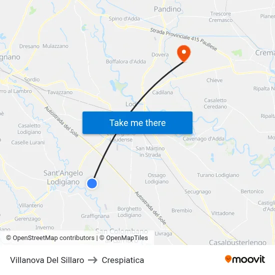 Villanova Del Sillaro to Crespiatica map