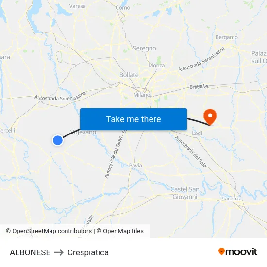 Albonese to Crespiatica map