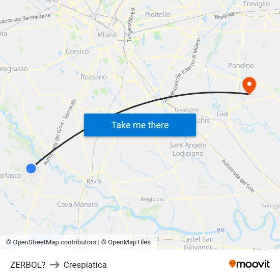 Zerbol to Crespiatica map