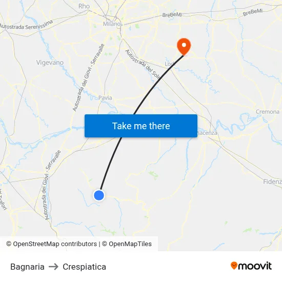 Bagnaria to Crespiatica map