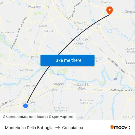 Montebello Della Battaglia to Crespiatica map