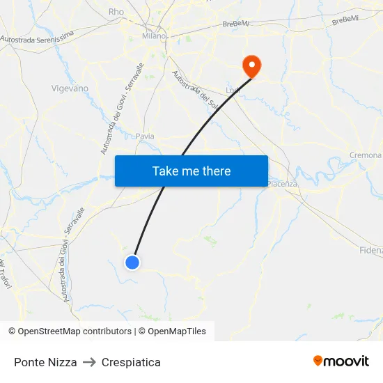 Ponte Nizza to Crespiatica map