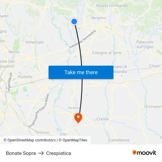 Bonate Sopra to Crespiatica map
