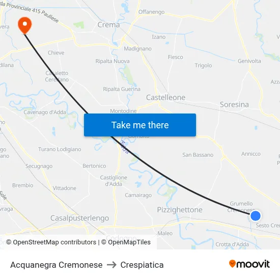 Acquanegra Cremonese to Crespiatica map
