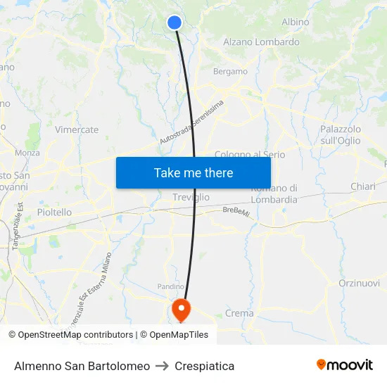Almenno San Bartolomeo to Crespiatica map