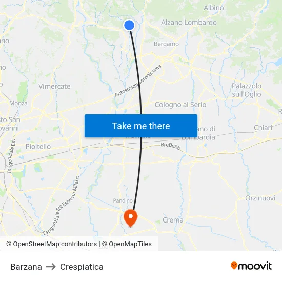 Barzana to Crespiatica map
