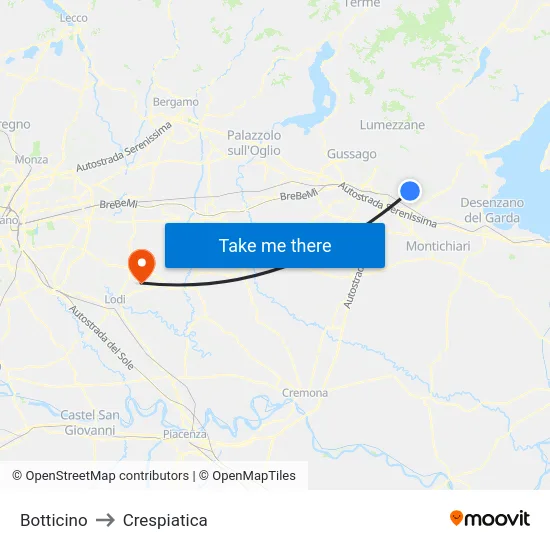 Botticino to Crespiatica map
