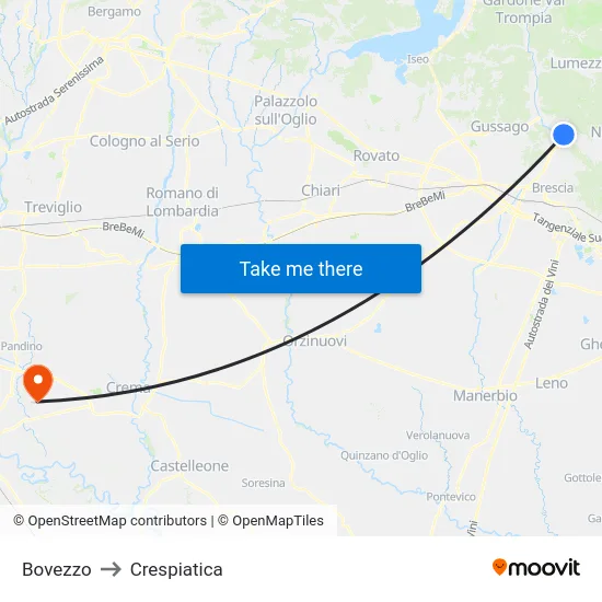 Bovezzo to Crespiatica map