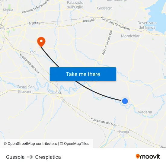 Gussola to Crespiatica map