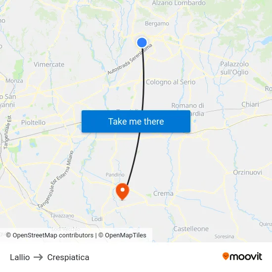 Lallio to Crespiatica map
