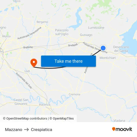 Mazzano to Crespiatica map